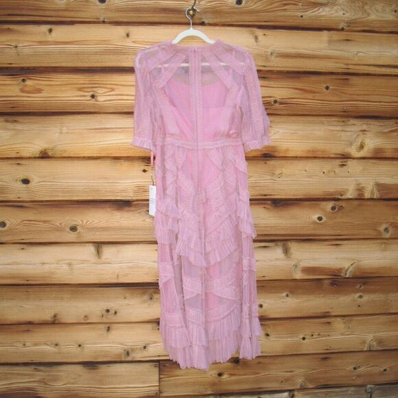 MAC DUGGAL 8058 Pink High Neck Micro Ruffle Tiered Midi Dress - Picture 13 of 16